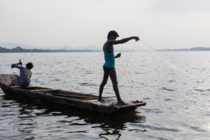 A fisherman casts a net in the Narmada near Chikhalda, Dhar, Madhya Pradesh. Fishermen say they now manage to catch only two or three species where they caught seven earlier. September 06, 2017.