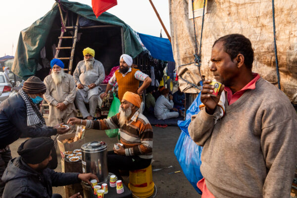 One of the dozens of langars at the site- a communal kitchen that is an essential part of the Sikh religion, offers free tea and snacks to protestors in the morning. December 09, 2020.