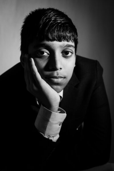 A portrait of Rameshbabu Praggnanandhaa, the prodigious chess sensation who became one of the youngest International Masters and Grandmasters in history. Photographed by Indian Photographer Harsha Vadlamani in Chennai, India.