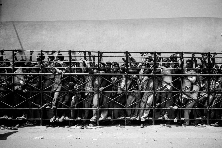 Moviegoers started lining up at 4 AM for tickets to the first show of Baahubali, one of the most expensive Indian films ever, at a theatre in Hyderabad. July 2015.