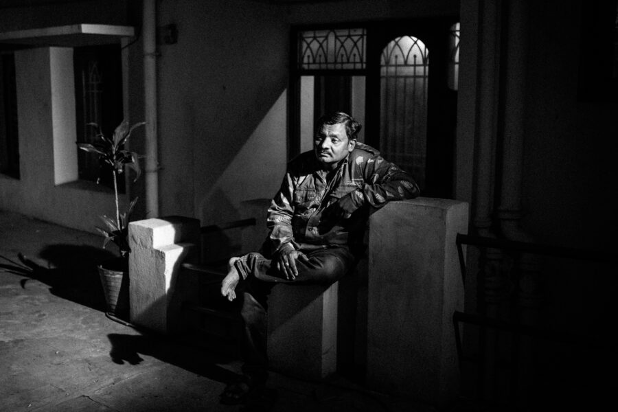 An actor rests during a break between shots in Hyderabad. August 2015.