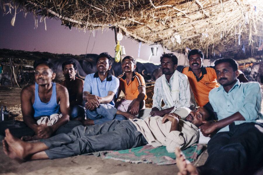 Farmers watch India play Bangaldesh in the T20 Cricket World Cup at the fodder camp in Charata Phata in Beed, Maharashtra. March 23, 2016.