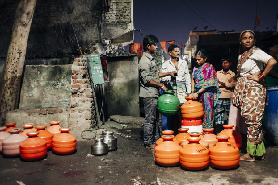 Residents queue for water at a public tap at 11PM in Latur, Maharashtra. March 28, 2016.