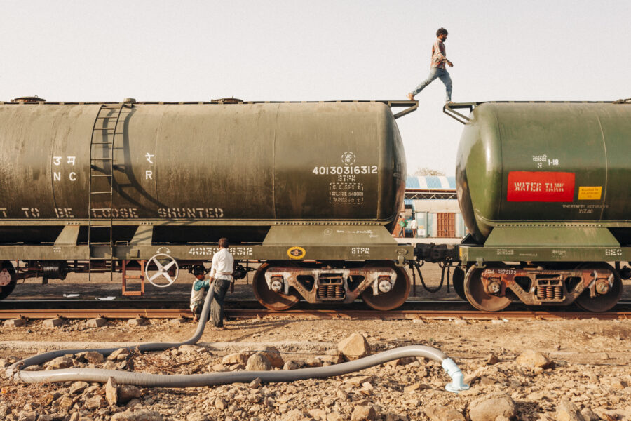 Jaldoot Express, a train bringing in water from a distance of 300km, being emptied at the railway station in Latur city, Maharashtra. May 03, 2016.