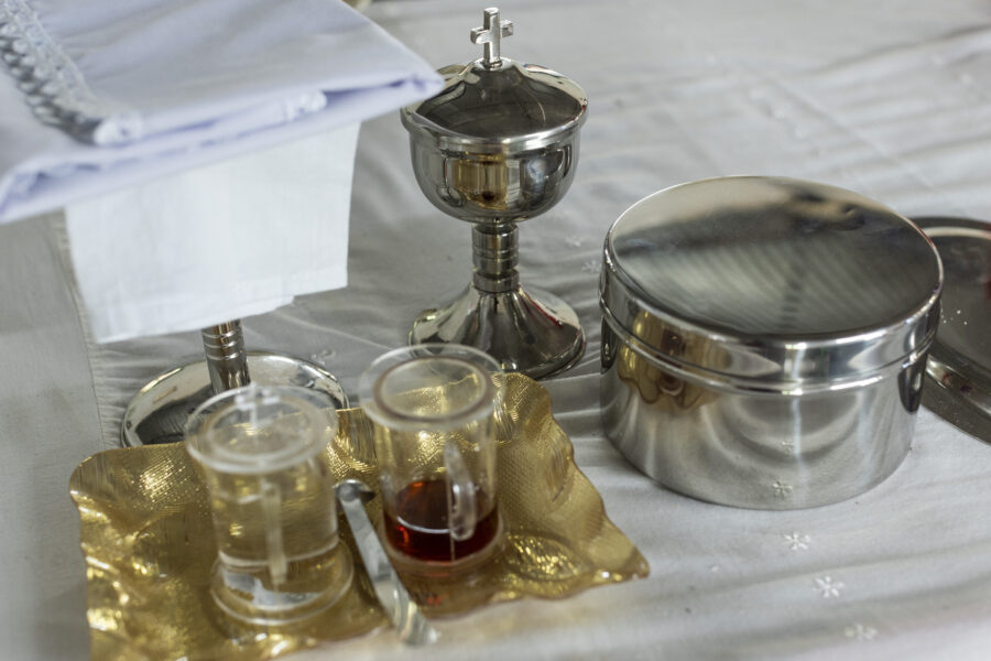 Artefacts at the Roman Catholic Church, ahead of special prayer session on the occasion of St.John’s day led by Father Kumuda Badaseph, 34, at the Roman Catholic Church in Rajingtal in Odisha, India.