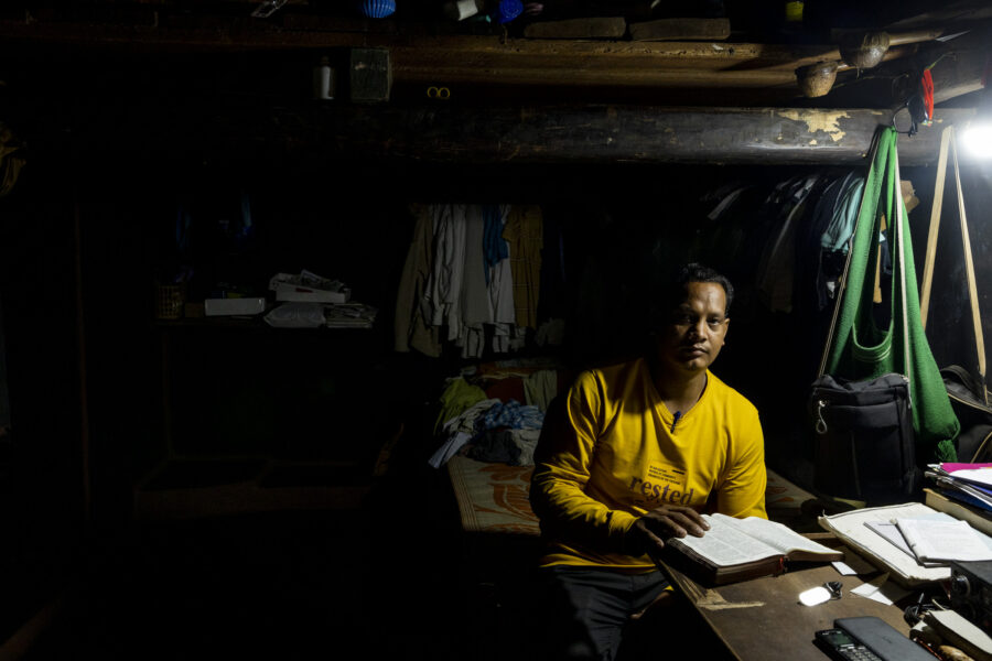 Abhishek Karjee, 36, carpenter and the president of the Sogad Baptist Church, at his home in Sogad, Odisha, India.